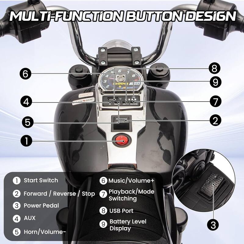 12v Electric 3-Wheel Ride-on Toy Motorcycle for Kids Best Gift