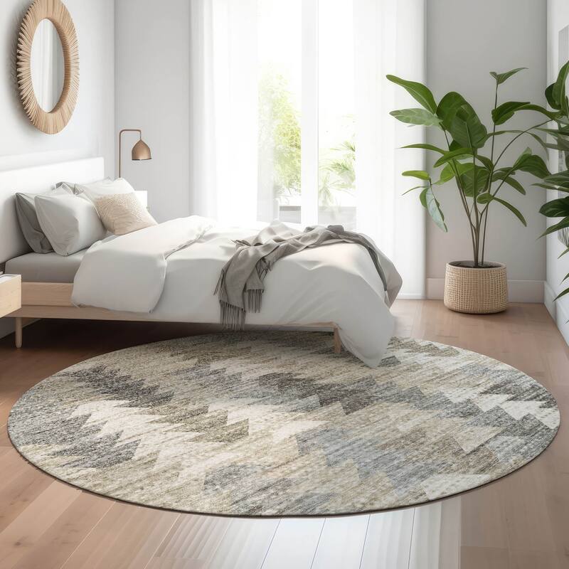 Premium Washable Super Soft Modern Global Mayfield Rug - Taupe - 8' x 8' - Round