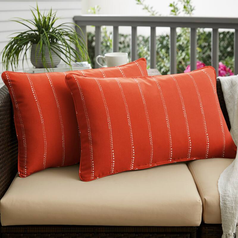 Marion Orange Dotted Stripe Knife Edging Pillow Set by Havenside Home - 14 in x 24 in