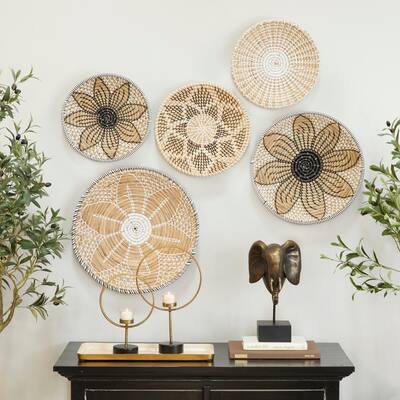 Brown Seagrass Handmade Basket Plate Wall Decor (Set of 5)