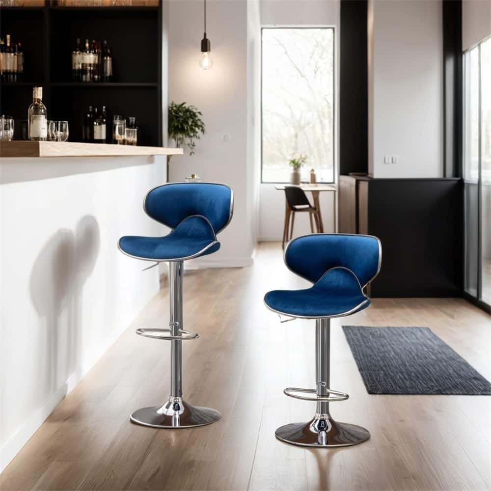 Velvet Upholstered Adjustable Swivel Barstool,Set of 2