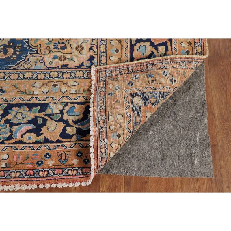 Mashad Vintage Persian Area Rug Handmade Orange Wool Carpet - 7'11" x 11'0"