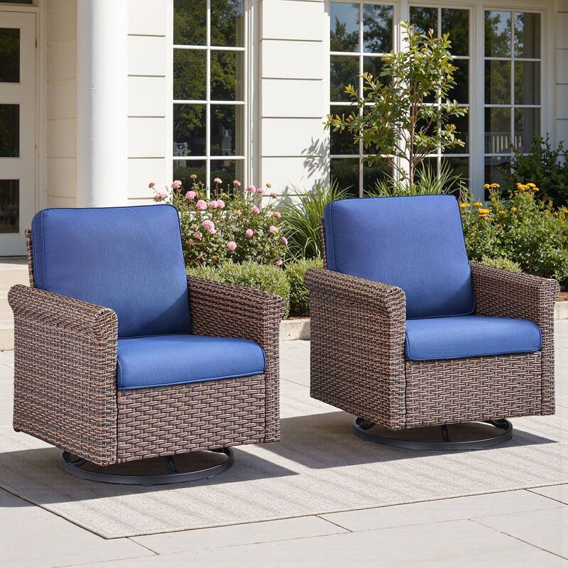 Pocassy Outdoor Sofa with Swivel Chairs Funiture Set - 2PCS Swivel Chairs - Brown Wicker Beige Cushion