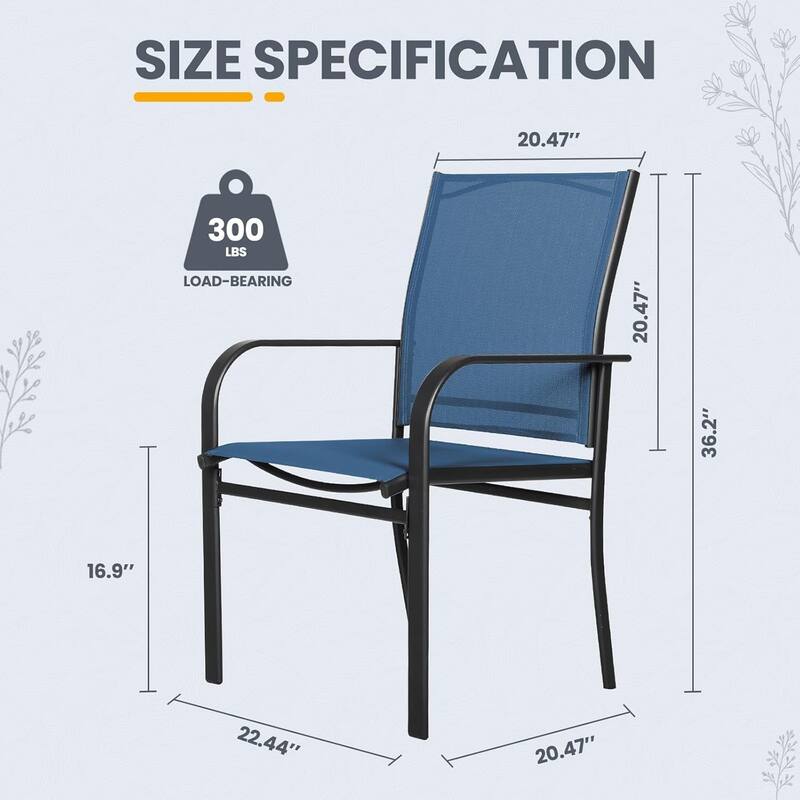 Outdoor Patio Dining Chairs Set of 4, Metal Frame Textilene Fabric Chairs with Armrest