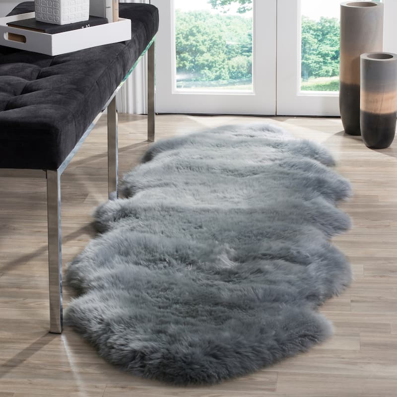 SAFAVIEH Handmade Natural Sheepskin Leanca 3.4-inch Thick Rug - 2' x 6' Runner - Steel Blue - Runner
