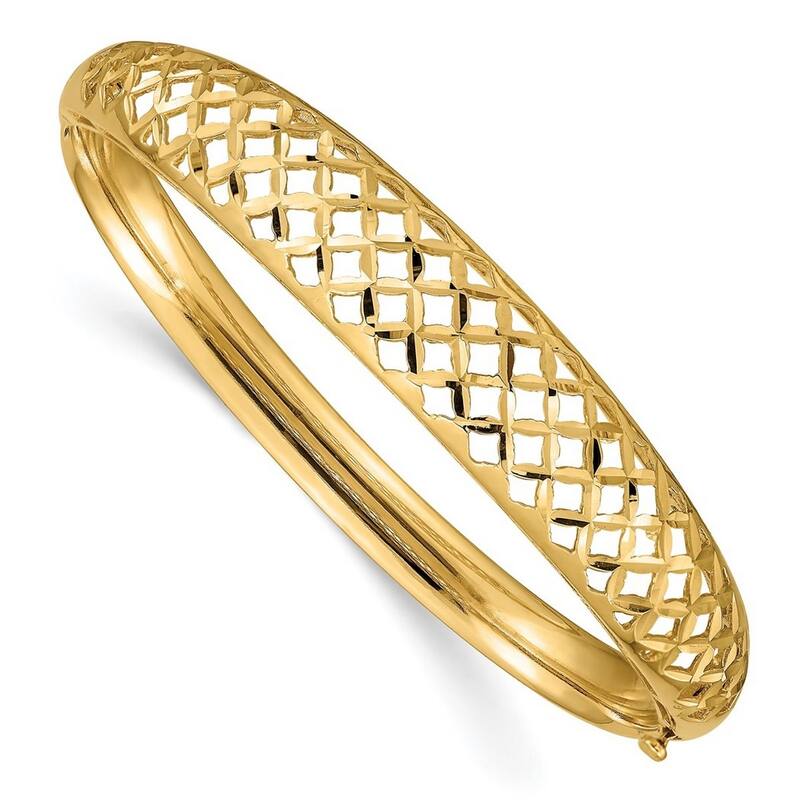 Curata 14k Yellow Gold 12.5mm Graduated Fancy Weave Hinged Bangle Bracelet