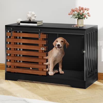 Moasis Wooden Dog Crate with Sliding Door for Medium or Large Dogs Living Room Furniture