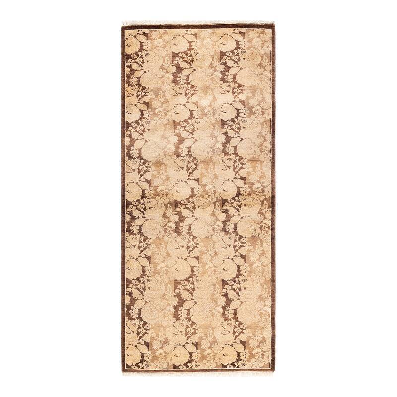 Overton Handknotted Wool Traditional Abstract Brown Runner - Walnut - Runner