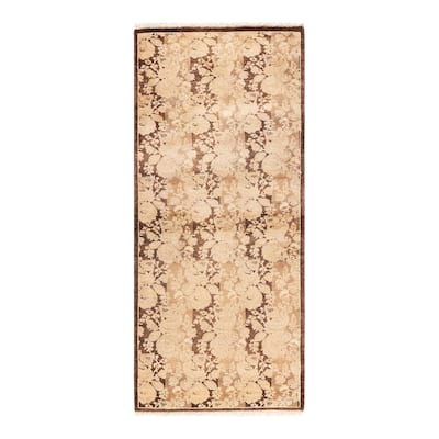 Overton Handknotted Wool Traditional Abstract Brown Runner