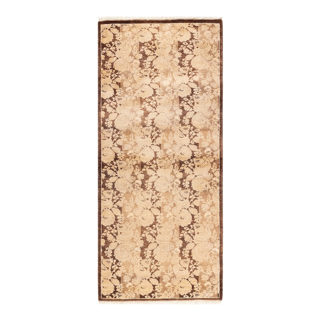 Overton Handknotted Wool Traditional Abstract Brown Runner