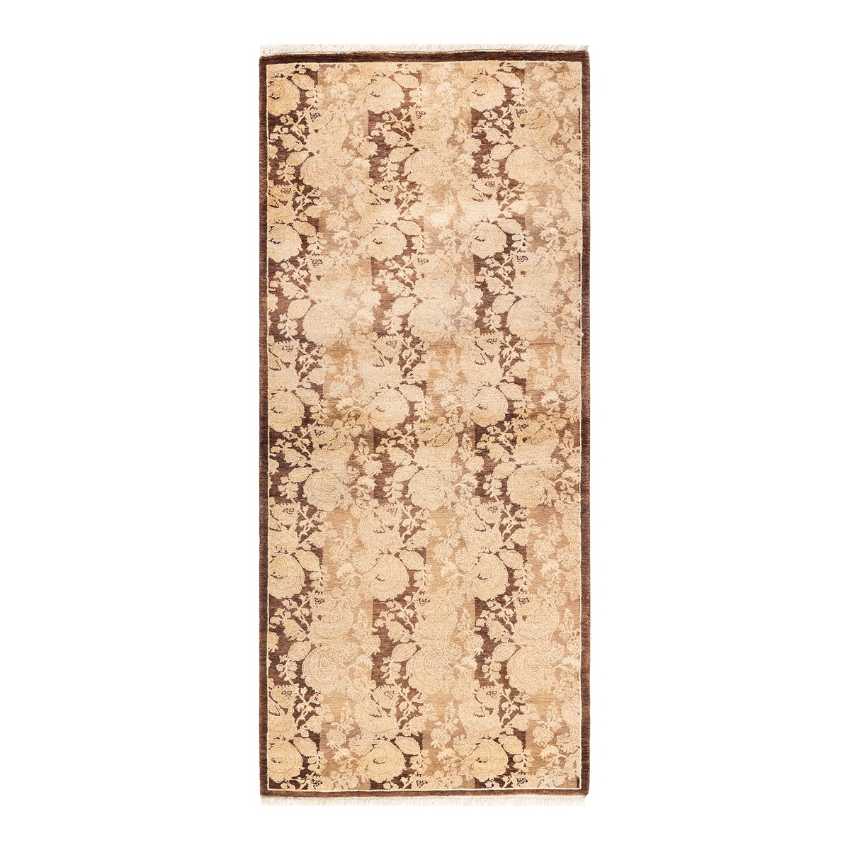 Overton Handknotted Wool Traditional Abstract Brown Runner
