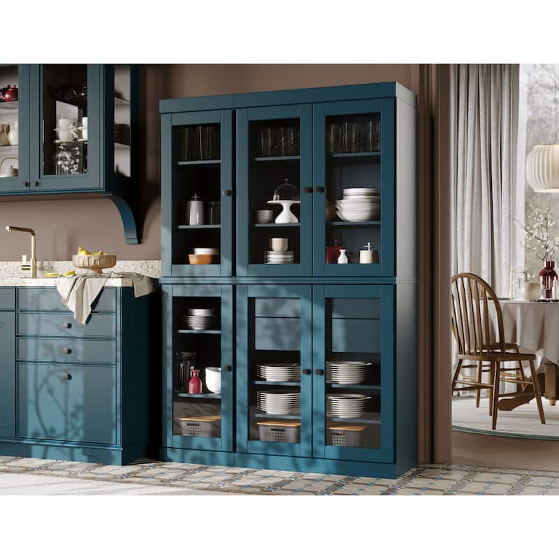Palace Imports 100% Solid Wood 48.5" Pantry China Cabinet with Clear Glass Doors, 2-Drawers and Adjustable Shelves