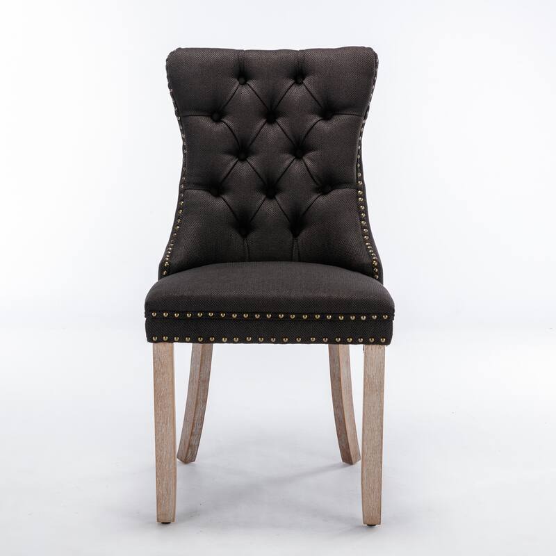 Linen Upholstered Dining Chairs Set of 2, Tufted Kitchen Side Chairs, Dining Room Chair with Solid Wood Legs & Nailhead Trim