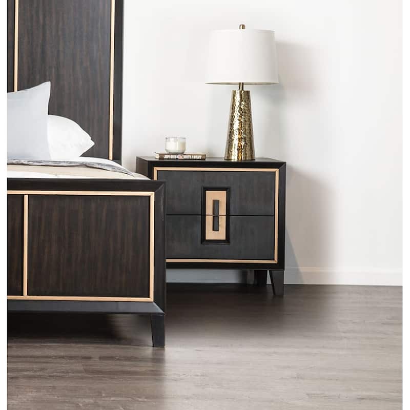 1pc Bedside Nightstand Wooden Finger Pull Drawer - Espresso