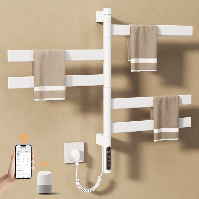 Smart Rotating Heated Towel Rack for Bathroom,Towel Warmer - White
