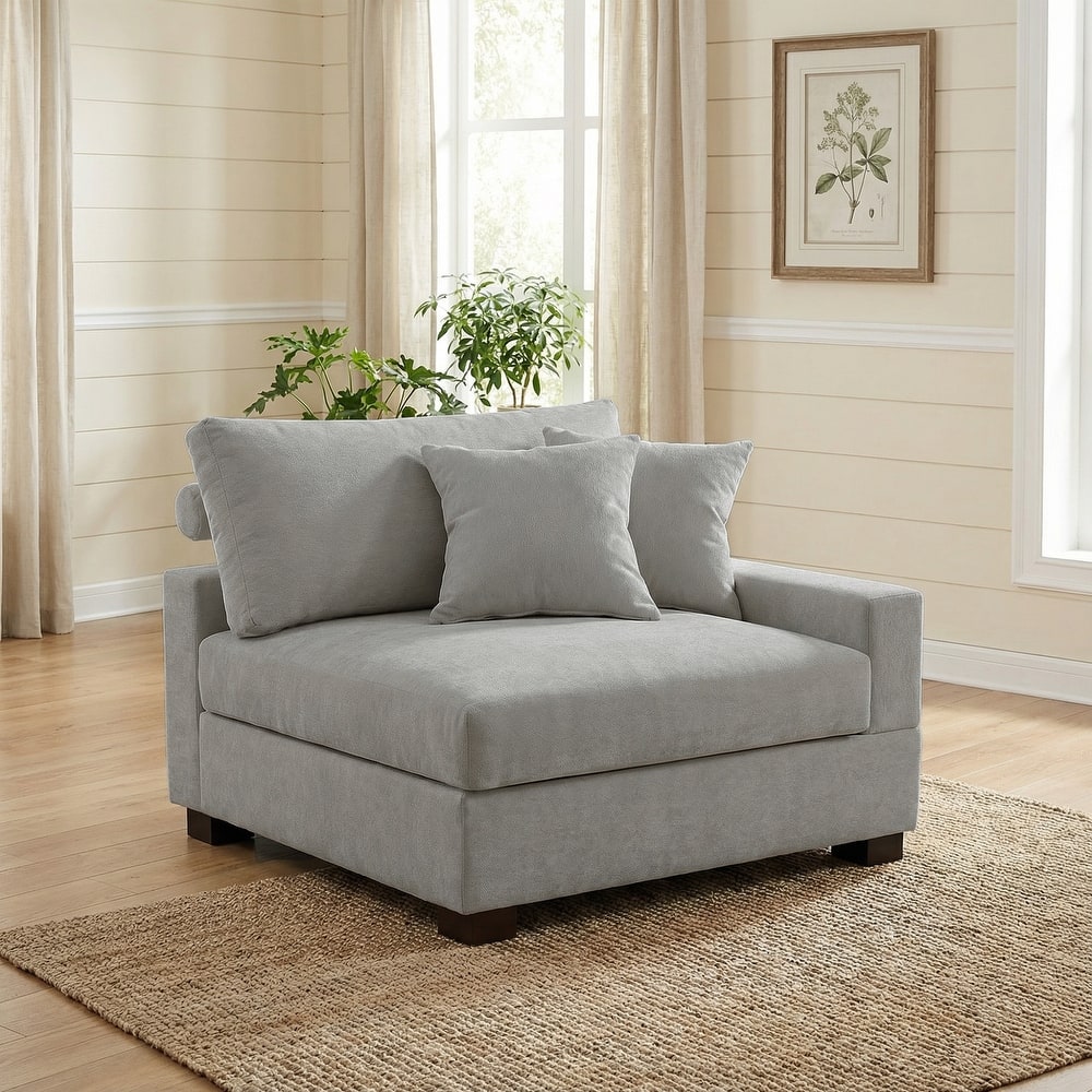 Plush Chenille Single Modular Sectional Sofa Chaise with Pillows