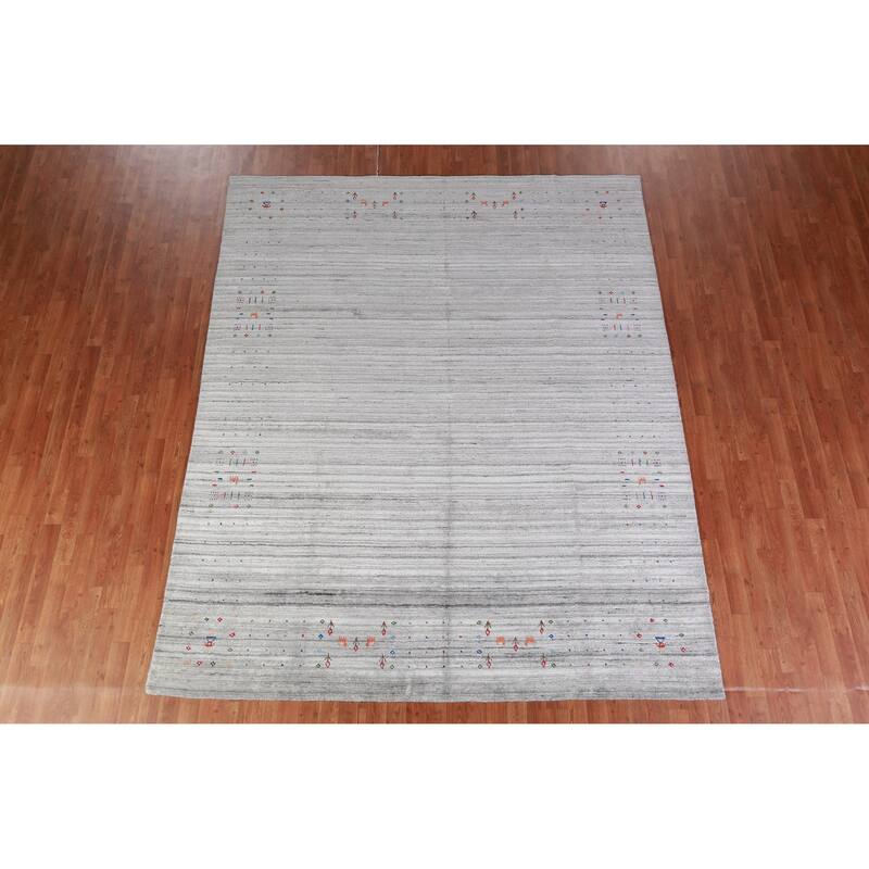 Silver Gray Tribal Gabbeh Indian Area Rug Handmade Wool Carpet - 7'11" x 9'10"