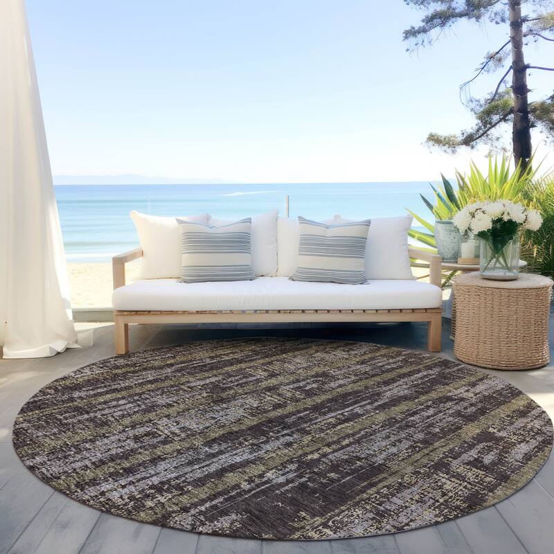 Machine Washable Indoor/ Outdoor Chantille Stripe Ombre Rug - Chocolate - 8' x 8'