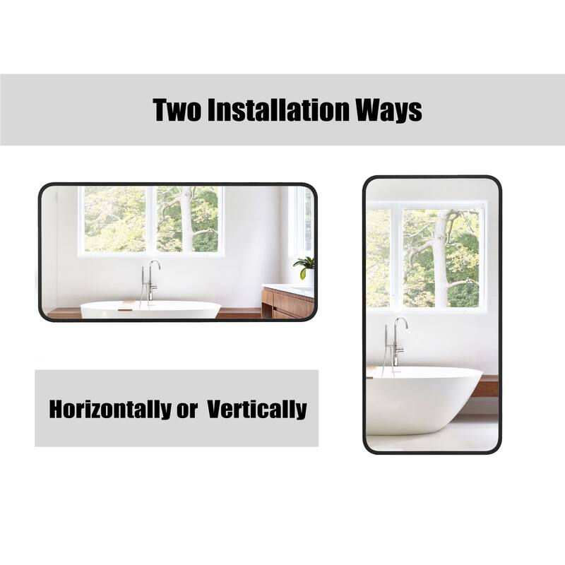 Ledel Modern Rounded Rectangular Metal Framed Bathroom Vanity Mirror