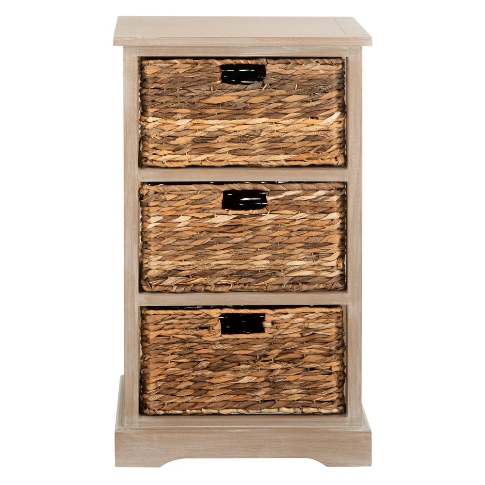 SAFAVIEH Evaline Distressed Black 3 Wicker Basket Storage Unit - 17.3" x 13.4" x 29.5" - 17"W x 13"D x 30"H