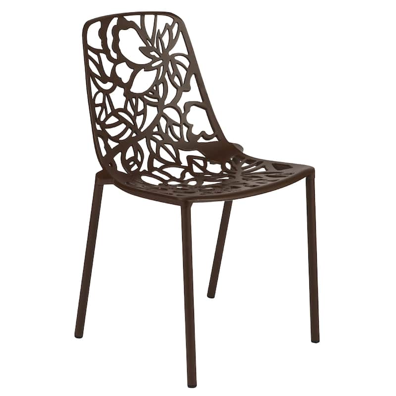 Devon Aluminum Floral Cutout Stackable Dining Chair for Dining Room, Patio, or Garden - Brown
