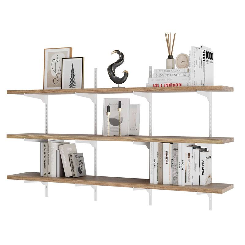 Wallniture Turin 60" Floating Wall Shelf with Adjustable Brackets, Hanging Shelves, Wall Mounted, Boho Decor, Wood, Tier Options