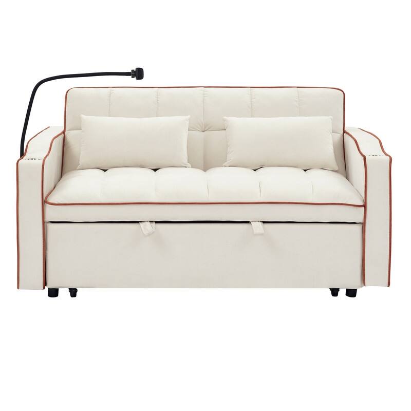 Versatile Foldable Sofa Bed, Modern Loveseat Pull-out Sleeper With Adjustable Back, USB Port and Swivel Phone Stand