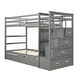 preview thumbnail 5 of 7, Gray Twin Solid Pine Bunk Bed with Trundle, Staircase, Storage Drawers