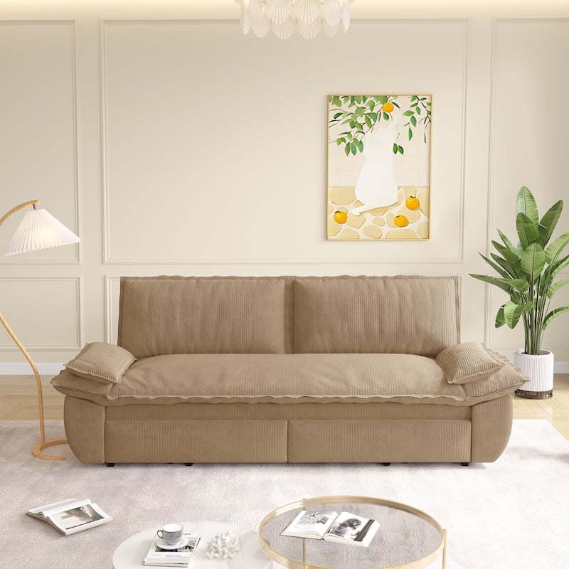 73" Queen Convertible Sleeper Sofa - 3-in-1 Pull Out Sofa Bed, Velvet Upholstery, Space-Saving Loveseat for Small Spaces