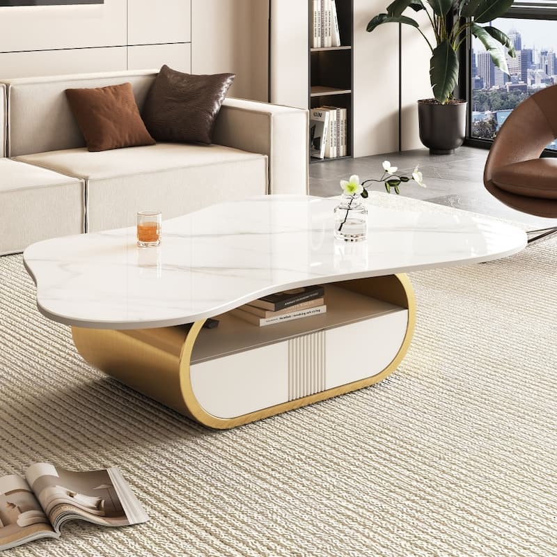 Modern Butterfly Sintered Stone Top Coffee Table with Storage