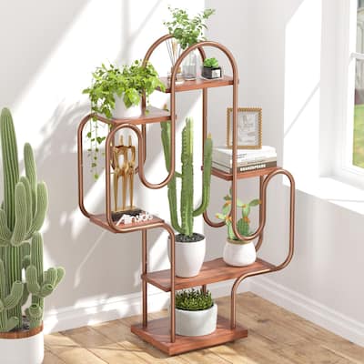 Cactus Corner Bookshelf,6 Tiers Multipurpose Plant Stand,Heavy-Duty Metal Corner Shelf,Creative Tall Display Rack