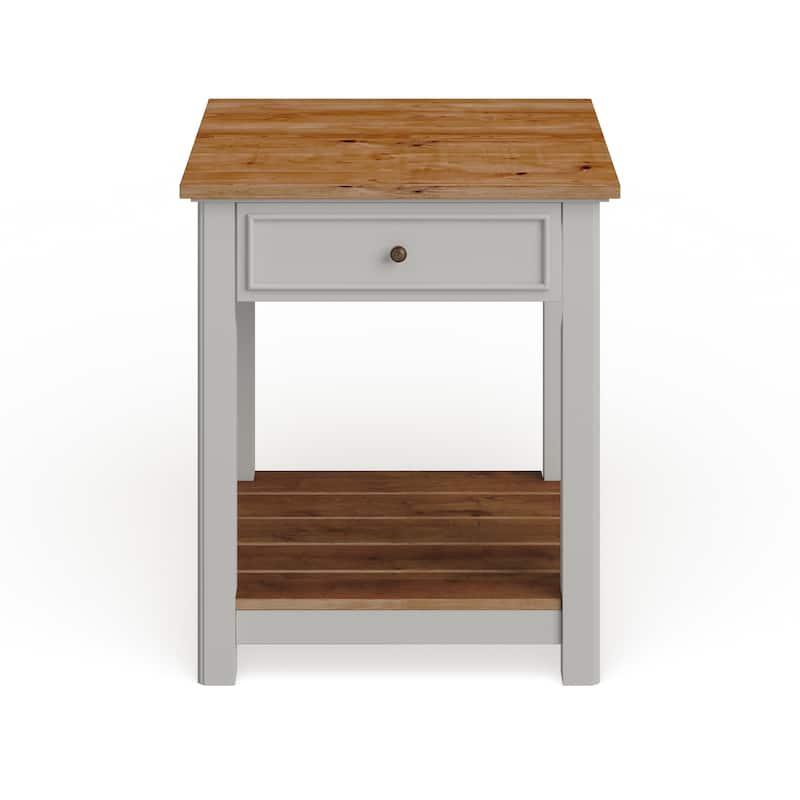 Savannah End Table, Ivory with Natural Wood Top