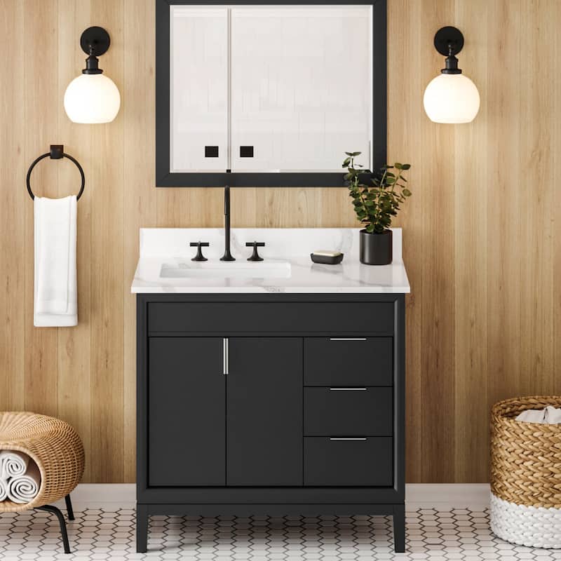Jeffrey Alexander VKITTHE36R-QUARTZ Theodora II 36" Free Standing - Black / Calacatta Vienna