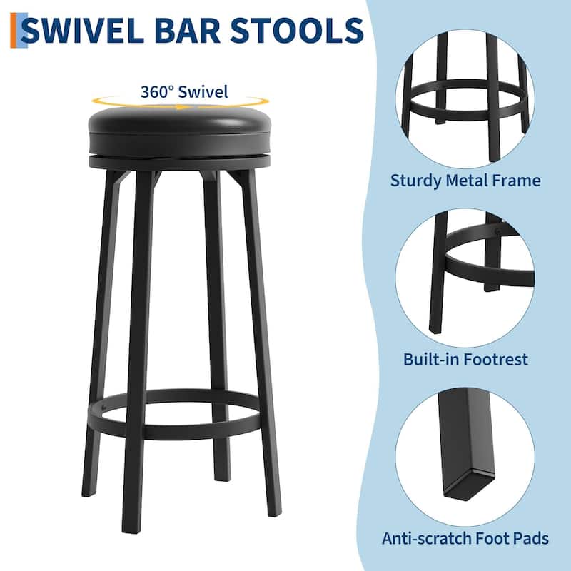 30'' Swivel Bar Stools Set of 4, Counter Height Bar Stools with Footrest，Backless Round Design with Waterproof