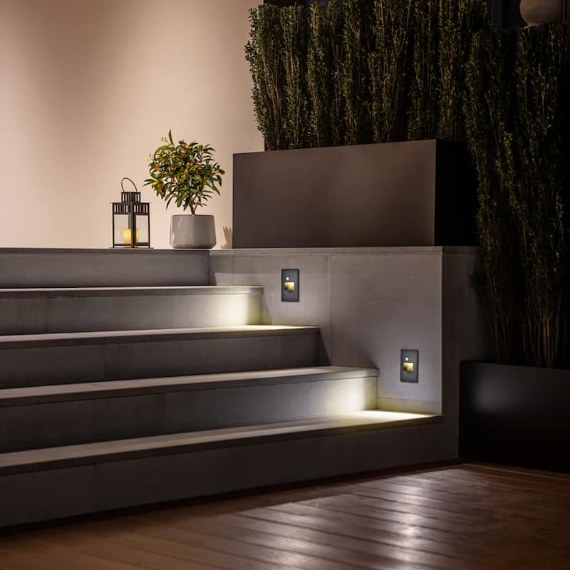 Hardwired White Motion Sensing Vertical LED Stair Light with Motion and Photocell Sensor