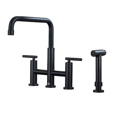 Double Handle Bridge Kitchen Faucet with Pull-Out Side Sprayer