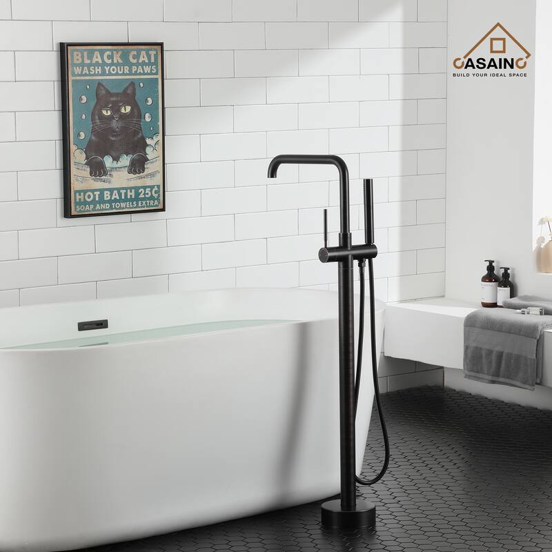 CASAINC Single-Handle Freestanding Floor-Mounted Roman Bathtub Faucet with Hand Shower