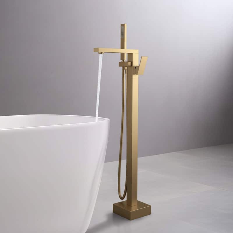 Cube Single Handle Floor Mounted Tub Filler With Hand Shower