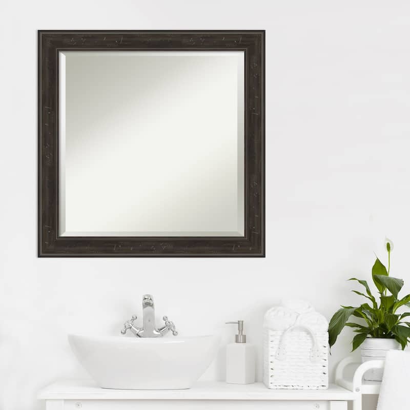 Beveled Bathroom Wall Mirror - Shipwreck Greywash Narrow Frame