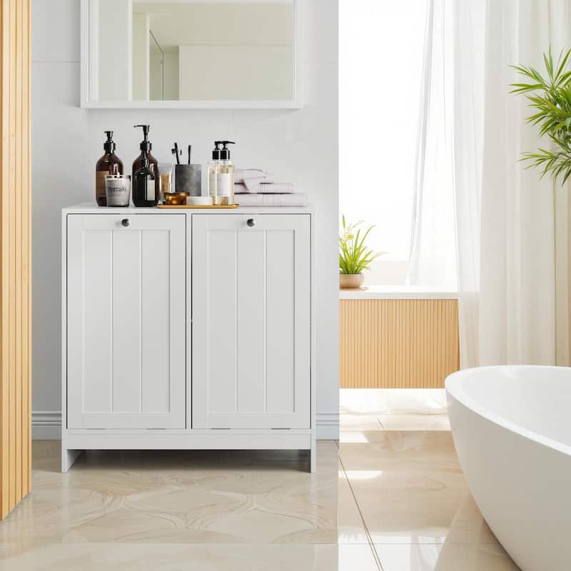 Tilted Laundry Hamper with Removable Basket, Hidden Laundry Hamper, Storage Cabinet, Free-Standing Home Organizer