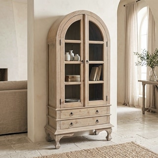 Solid Wood Display/China Cabinet with Shelves and Glass Doors - On