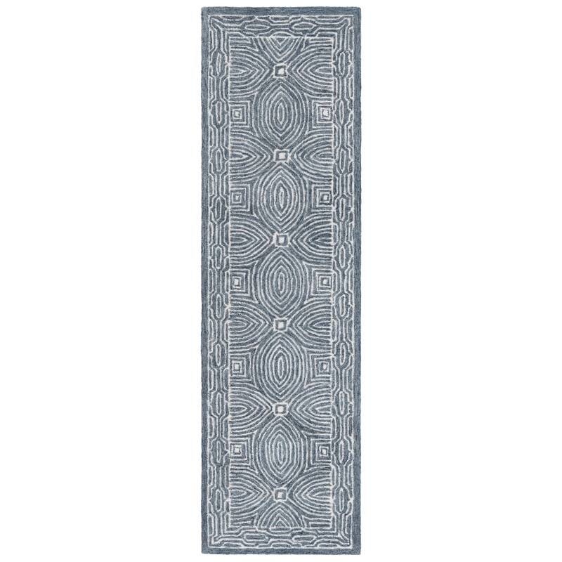 SAFAVIEH Handmade Micro-Loop Marve Transitional Wool Rug - Navy/Ivory - 2'3" x 8' Runner