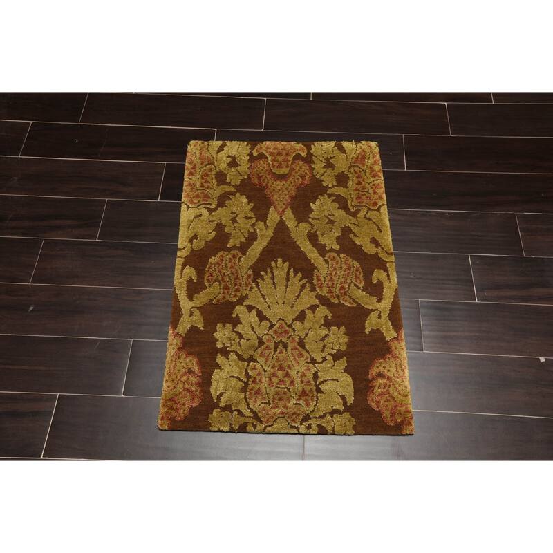 Hand Knotted KPSI Brown Tibetan Wool & Silk Oriental Area Rug (2x3) - 2' x 3'