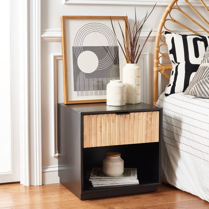 SAFAVIEH Tamia 1-Drawer Nightstand - Black Body/Natural Front Drawer