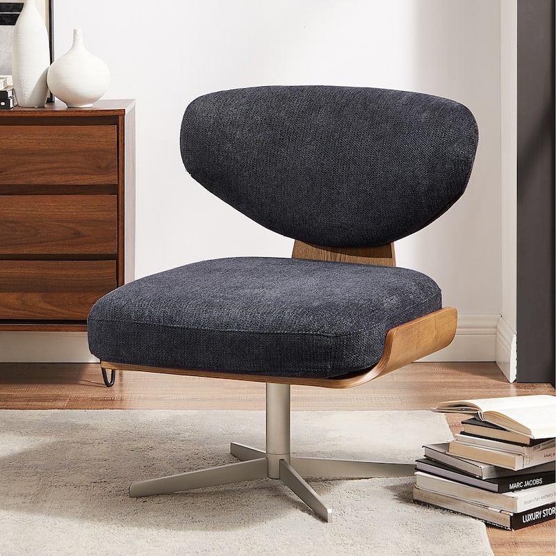 Art Leon Wood and Fabric Swivel Armless Accent Lounge Chair