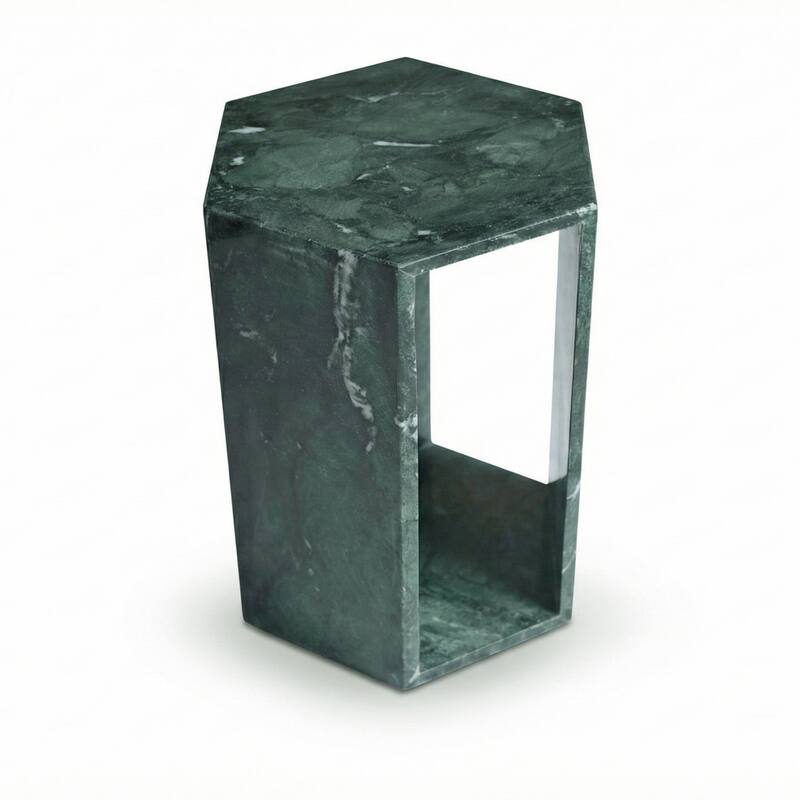Roomfitters Luxury Natural Marble Hexagon Side Table, Solid Stone Geometric Pedestal End Table, Polished Finish
