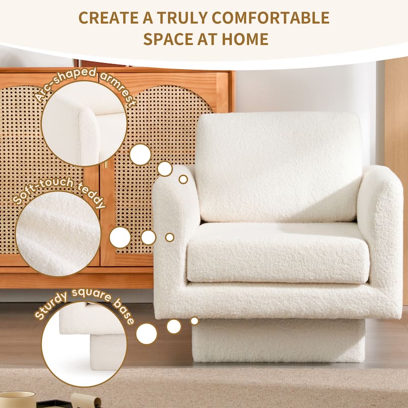 360°Swivel Accent Chair,Teddy Sherpa Round Armchair,Thick Padded Single Lounge Sofa,Upholstered Comfy Barrel Chair