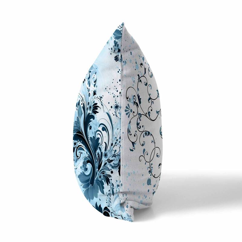 Blue And Black Motif Whirlwinds Faux Suede Throw Pillow Zipper