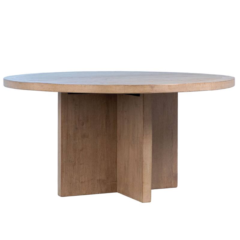 Landon Round Reclaimed Pine Natural Finish Dining Table with Cross Base - 60-inch - Light Wash