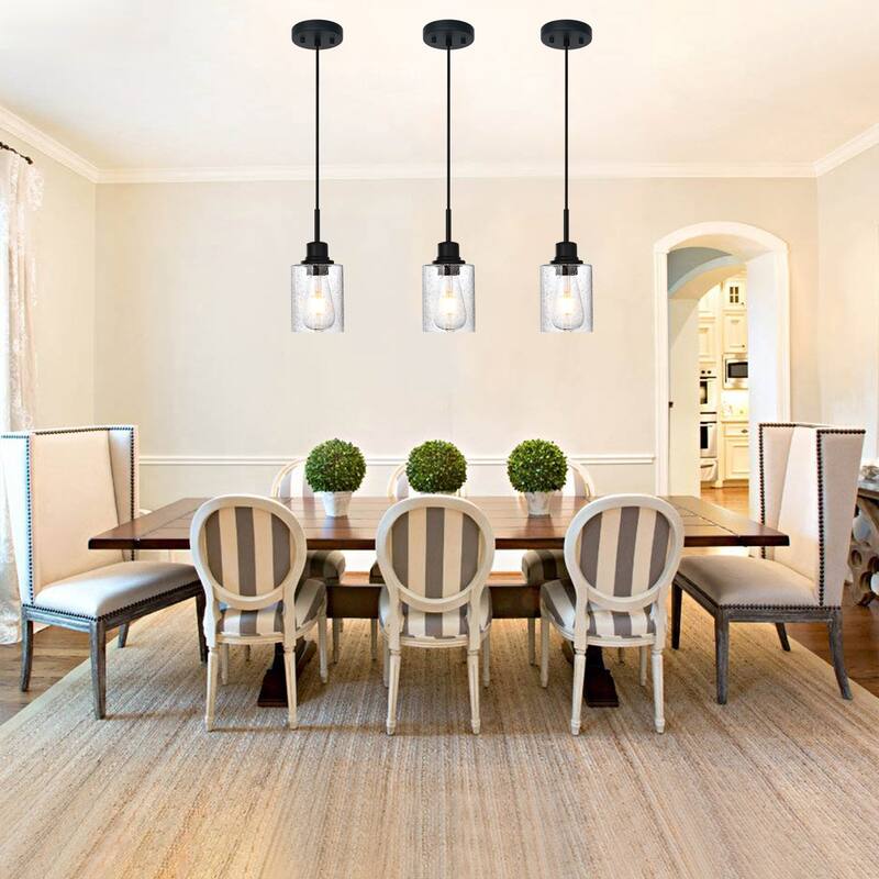 Modern Metal Pendant Lights with Seeded Glass - Black